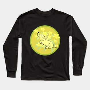 Happy Flying dachshund in green Long Sleeve T-Shirt